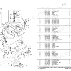 Yanmar V3-3, V4-3, V3-3 (US), V4-3 (US), 3TNE84-KAH, 3TNE84T-KAH exploded view diagram and parts list for fuel tank.