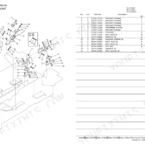 Yanmar V3-5, V4-5, V4-5A, V4-5B, 3TNE84-EKAH, 3TNE84T-EKAH, 3TNV84T-XKAH engine mount exploded view and parts list table.