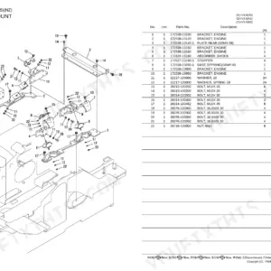 Yanmar V3-6, 3TNV88-BNKAH exploded view diagram and parts list for engine mount assembly components.