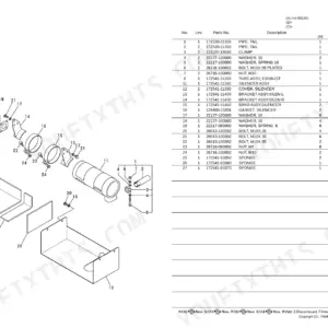 Yanmar V4-5D (US), 4TNV88-NKAH exploded view diagram and parts list for the silencer exhaust system assembly.