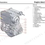 Yanmar V65 D 2011 L03 i engine illustration with numbered components including cooling fan, oil filter, and fuel pump.