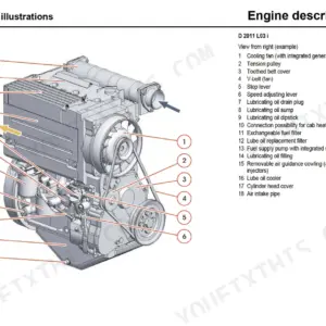Yanmar V65 D 2011 L03 i engine illustration with numbered components including cooling fan, oil filter, and fuel pump.