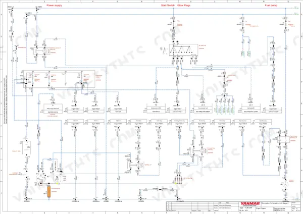 Yanmar V80, Wheel Loader wiring diagram showing power supply, start switch, glow plugs, and fuel pump electrical circuits.