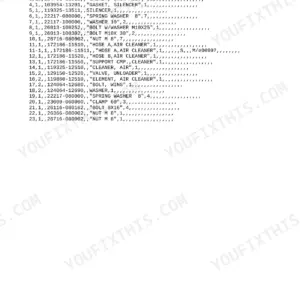 Yanmar VIO10, Vio 10, Yanmar Crawler Backhoe, Vio10-R, 2TNE68-BV parts list for muffler and air cleaner components.