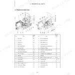 Yanmar ViO12 technical data table showing weight list of main parts with numbered component diagrams.