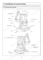 yanmar-vio15-2-excavator-operation-manual-172448-07302-exploded-view-46.webp Yanmar ViO15-2 machine overview diagram identifying boom, bucket, arm, cylinders, blade, crawler, and operator controls.