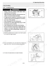yanmar-vio15-2-excavator-operation-manual-172448-07302-operations-77.webp Yanmar ViO15-2 operating instructions for traveling forward, including safety warnings and lever operation diagrams.