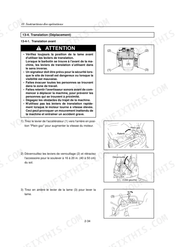 Yanmar ViO15-2, VIOB- operator manual page showing travel operation procedures, safety warnings, and control diagrams.
