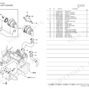 Yanmar Vio15-2(US), Vio15-2(AS), 3TN68-EBVA exploded view parts diagram for silencer and air cleaner assembly.