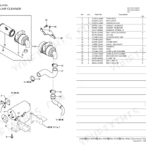 Yanmar VIO15-2A parts diagram and list for silencer and air cleaner assembly components.