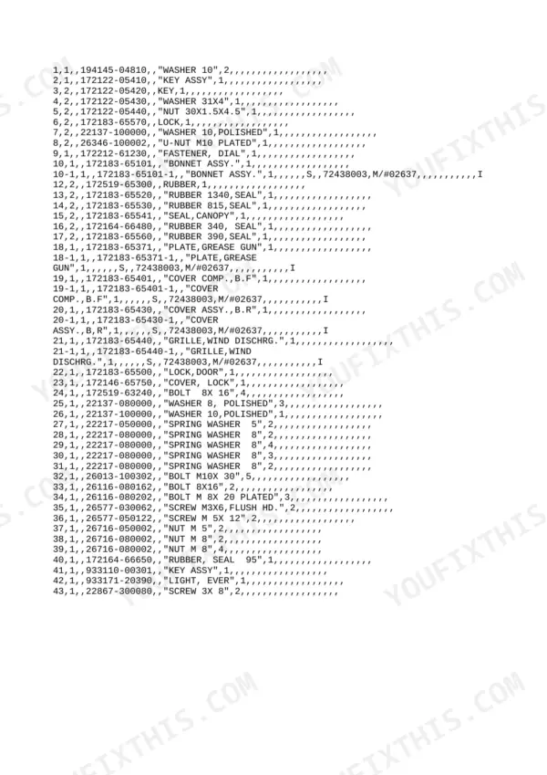 Yanmar VIO15 (EP), VI015 (EP), 3TNE68L - UBB parts list for bonnet, cover, and grille components.