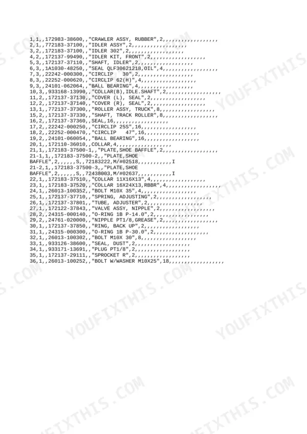 Yanmar VIO15 (EP), VI015 (EP), 3TNE68L - UBB parts list for crawler, idler, track roller, and sprocket components.