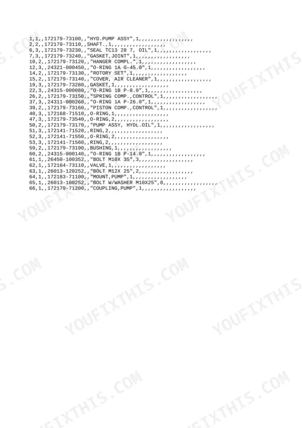 Yanmar VIO15 (EP), VI015 (EP), 3TNE68L - UBB parts list for hydraulic pump assembly components and hardware.