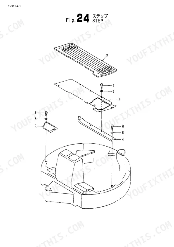 Yanmar VIO20-1 exploded view diagram of the operator step assembly, showing mounting plates, bolts, and washers.