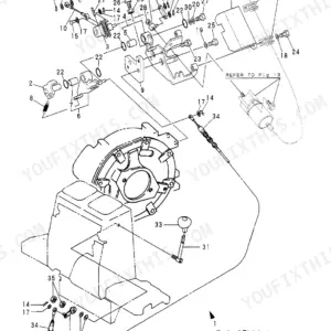 Yanmar VIO20-1 exploded view diagram of the accelerator one touch decel system and engine side parts.