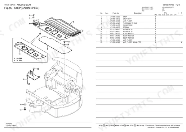 Yanmar ViO20-2 parts catalog — cabin step and floor mat assembly