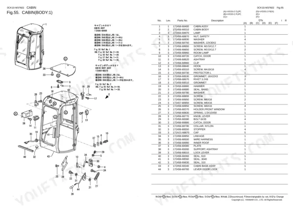 Yanmar ViO20-2 parts catalog — cabin body assembly exploded view