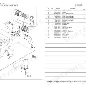 Yanmar Vio20-2 C(JP), Vio20-2 P(JP), Vio20-2 P(EX) exploded view of engine suction pipe and exhaust pipe parts list.