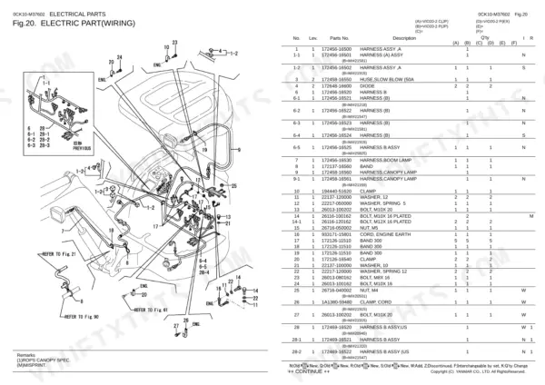Yanmar ViO20-2 parts catalog — electrical wiring harness diagram