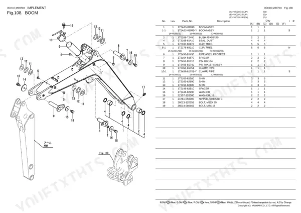 Yanmar ViO20-3 parts catalog — boom assembly exploded view