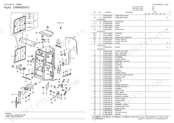 Yanmar ViO20-3 parts catalog — cabin body assembly exploded view