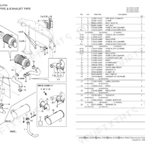 Yanmar Vio20-3 C(JP), Vio20-3 P(JP), Vio20-3 P(EX) exploded view of suction pipe, air cleaner, and exhaust muffler parts.