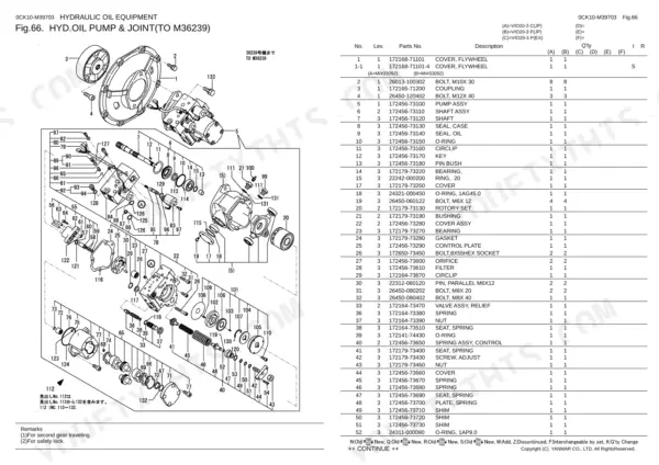 Yanmar ViO20-3 parts catalog — hydraulic oil pump and joint exploded view