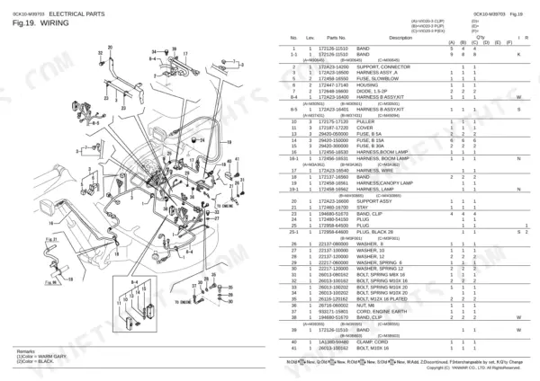 Yanmar ViO20-3 parts catalog — electrical wiring diagram harness and fuses