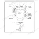 Yanmar ViO20 diagram showing operator controls, switches, travel levers, pedals, and cabin room lamp switch locations.