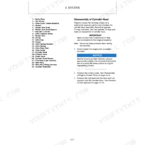 Yanmar ViO26-6 engine cylinder head disassembly procedure and parts list including rocker arm and valve components.