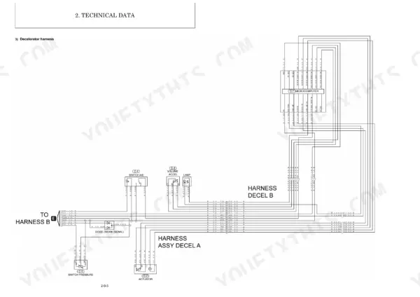 Yanmar ViO26-6 decelerator harness wiring diagram showing microcomputer, actuator, and switch connections.