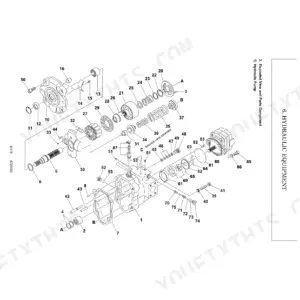 Yanmar ViO27-2, ViO35-2 hydraulic pump exploded view diagram showing internal components, solenoid valve, and housing.