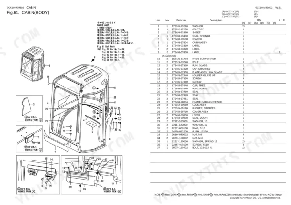 Yanmar ViO27-3 parts catalog — cabin body assembly exploded view