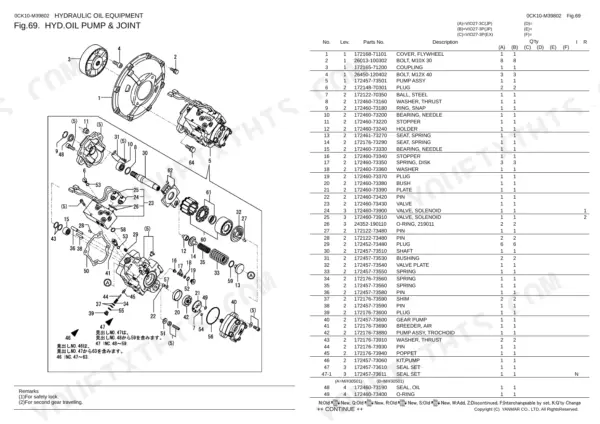 Yanmar ViO27-3 parts catalog — hydraulic oil pump and joint assembly exploded view