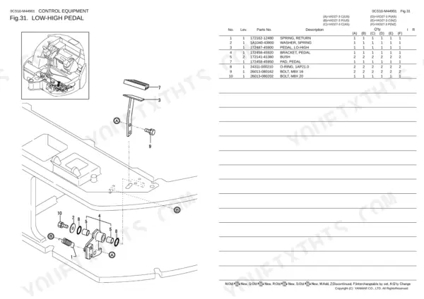 Yanmar ViO27-3 parts catalog — low-high pedal parts diagram