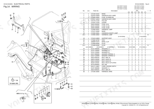 Yanmar ViO27-3 parts catalog — electrical wiring parts diagram