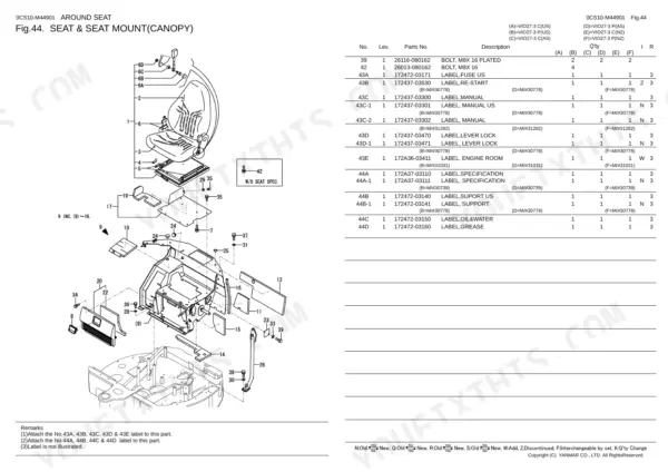 Yanmar ViO27-3 parts catalog — seat and mount exploded view