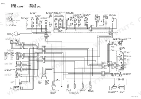 Yanmar ViO30-1 standard wiring diagram showing electrical connections for lights, switches, fuses, and engine components.