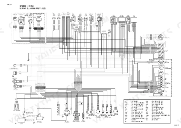Yanmar ViO30-2 previous wiring diagram showing cabin, fuse box, starting switch, relays, and electrical component connections.