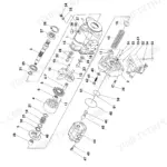 Yanmar ViO30-2, ViO35-2 hydraulic pump exploded view diagram showing internal components, housing, and valve assembly.