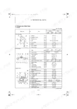 yanmar-vio33-6-vio38-6-excavator-service-manual-mmb32enma00100-exploded-view-42.webp Yanmar ViO33-6, ViO38-6 technical data table showing weight list of main parts for front implement, undercarriage, and upperstructure.