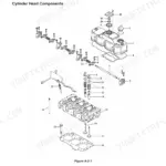Yanmar ViO33U exploded view of cylinder head components, including rocker arms, valves, springs, and head gasket.