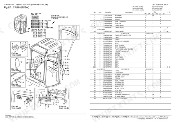 Yanmar ViO35-2 parts catalog — cabin body assembly exploded view