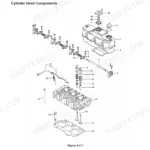 Yanmar ViO38U exploded view of cylinder head components, including rocker arms, valves, springs, and head gasket.