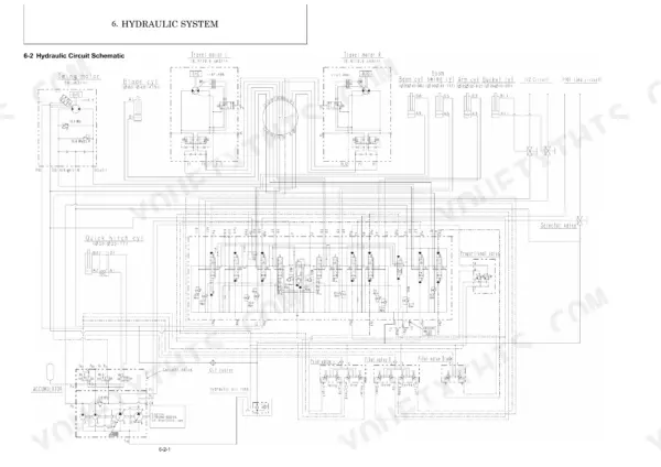 Yanmar ViO38U hydraulic circuit schematic showing motors, cylinders, control valves, and pilot valve connections.