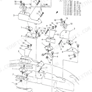 Yanmar Vio40-1 exploded view diagram of engine mount components, brackets, and hardware for standard and cooler specs.