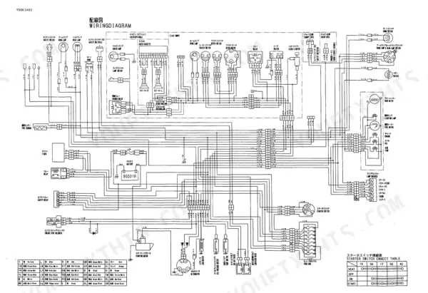 Yanmar Vio40-1 electrical wiring diagram showing cabin, starter switch, battery, alternator, and fuse box connections.