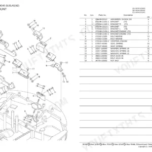 Yanmar Vio40-2, Vio40-2 (C) US, Vio40-2 (P) US, Vio40-2 (C) AS, Vio40-2 (P) AS, Vio40-2 (C) NZ, Vio40-2 (P) NZ, 3TNE88-EBVC exploded view diagram and parts list for engine mount assembly.