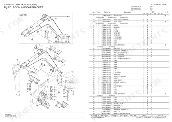 Yanmar ViO40-2 parts catalog — boom and boom bracket