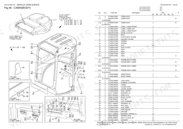 Yanmar ViO40-2 parts catalog — cabin body